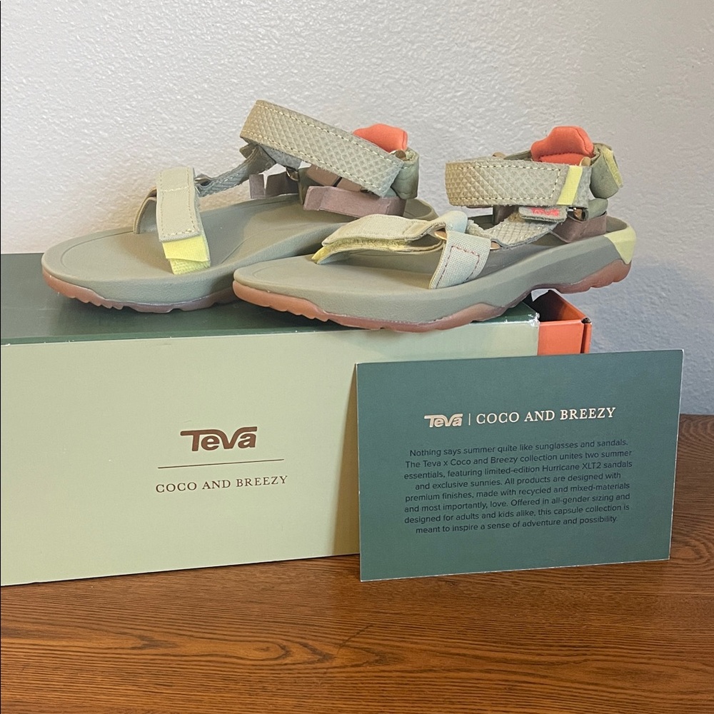 Teva Kids Coco and Breezy Sandals — Sage Green with Coral Accents